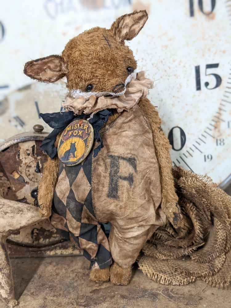 Image of MISTER FOX - 8.5" Vintage Style FOX in distressed romper by Whendi's Bears