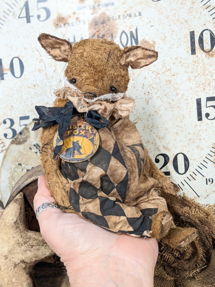 Image of MISTER FOX - 8.5" Vintage Style FOX in distressed romper by Whendi's Bears
