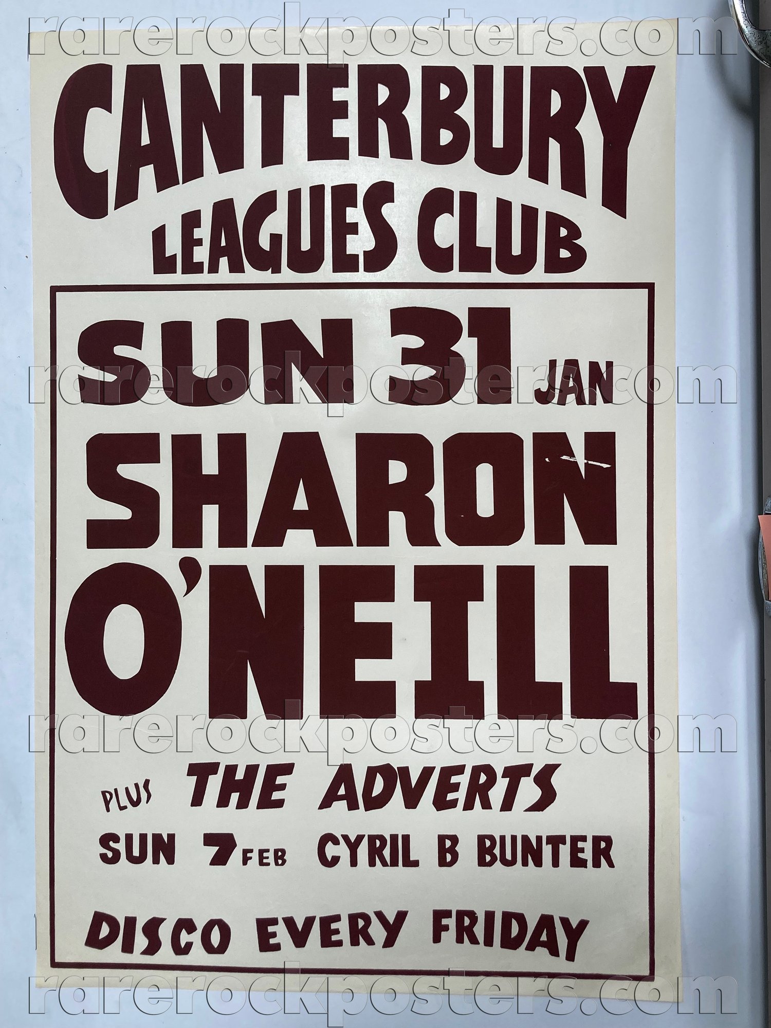 SHARON O'NEIL / ADVERTS / CYRIL B BUNTER ~ ORIGINAL 1982 AUSTRALIAN GIG POSTER ~ CANTERBURY LEAGUES