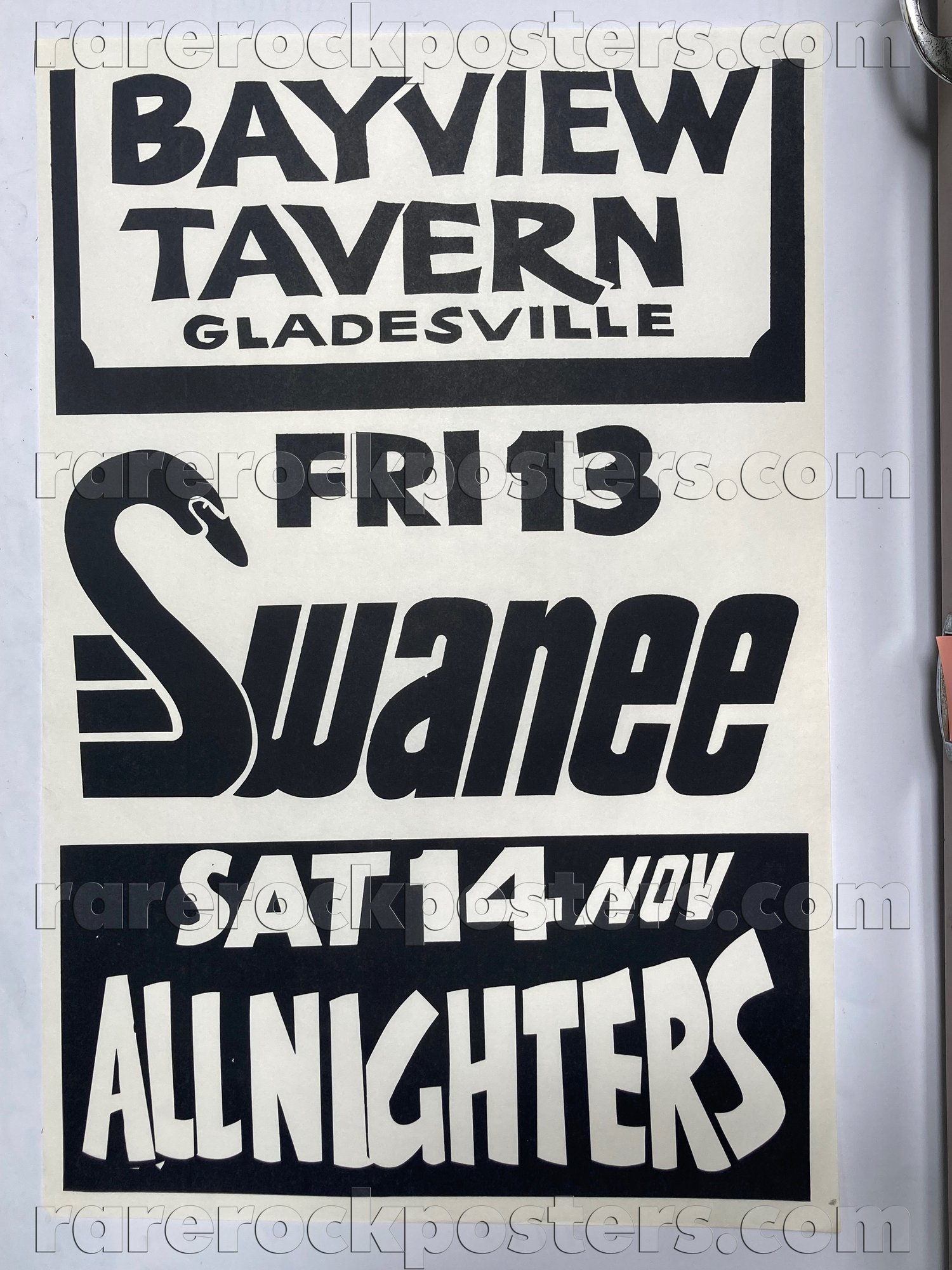 ALLNITERS / SWANEE ~ ORIGINAL 1981 AUSTRALIAN GIG POSTER ~ BAYVIEW TAVERN ~ GLADESVILLE