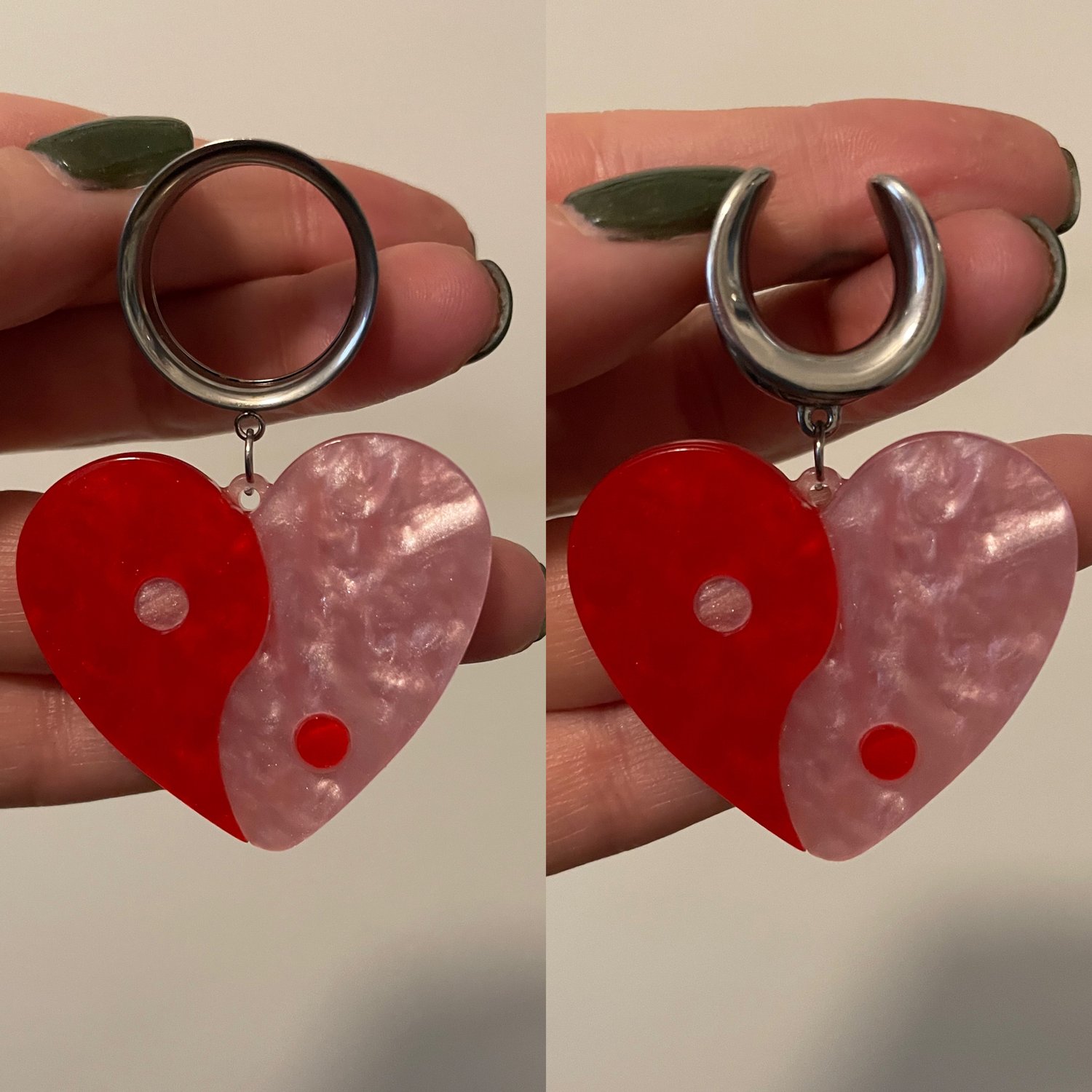Image of Heart Yin Yang Tunnel/Saddle Dangles (sizes 4g-2")