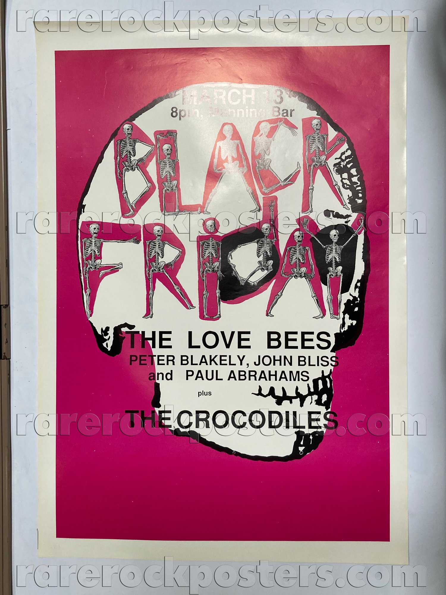 LOVE BEES / THE CROCODILES ~ ORIGINAL 1987 AUSTRALIAN GIG POSTER ~ SYDNEY UNI MANNING BAR