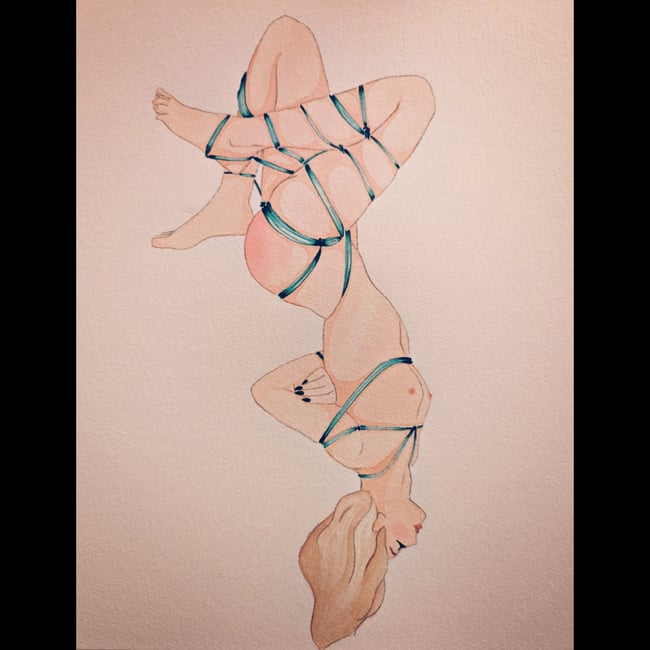 Sahara shibari original watercolor (framed)