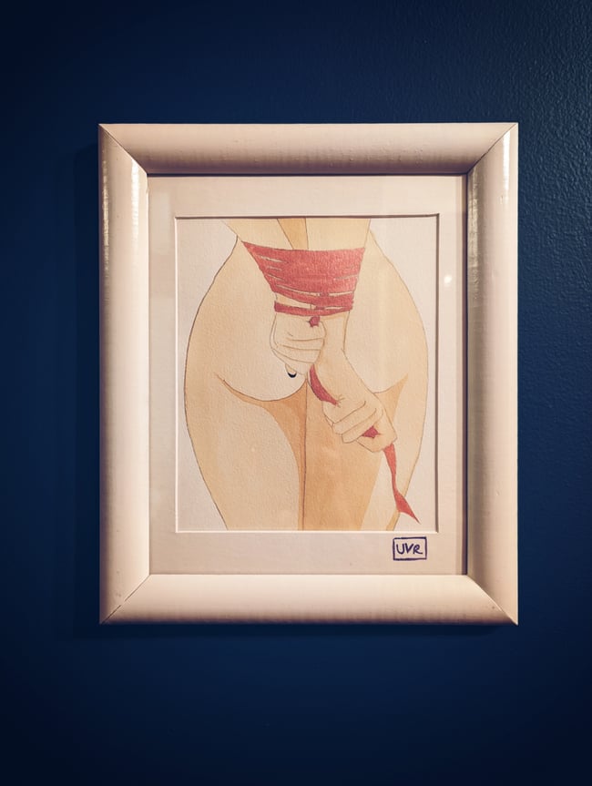 Kiki shibari original watercolor (framed)