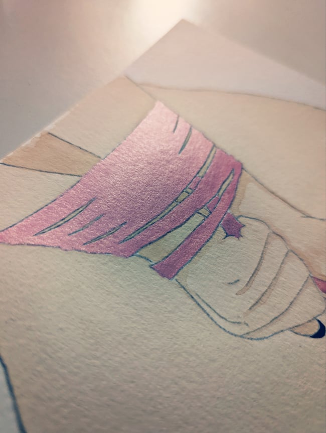 Kiki shibari original watercolor (framed)