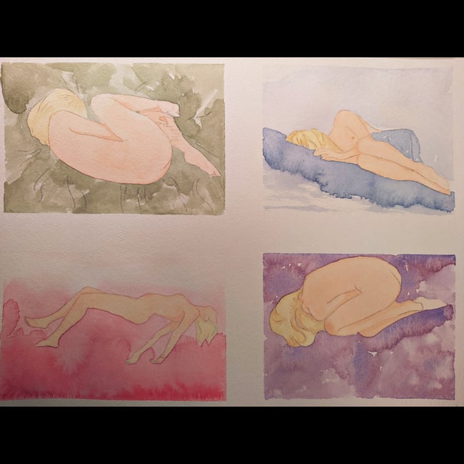 Violet Sleeping original watercolor 
