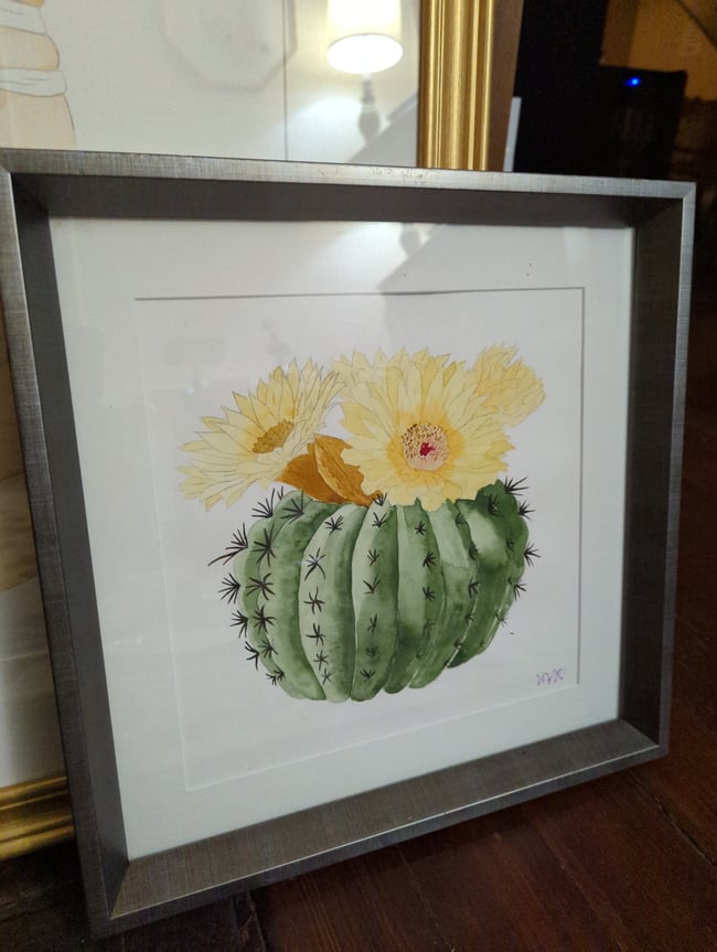Plump cactus original watercolor (framed)