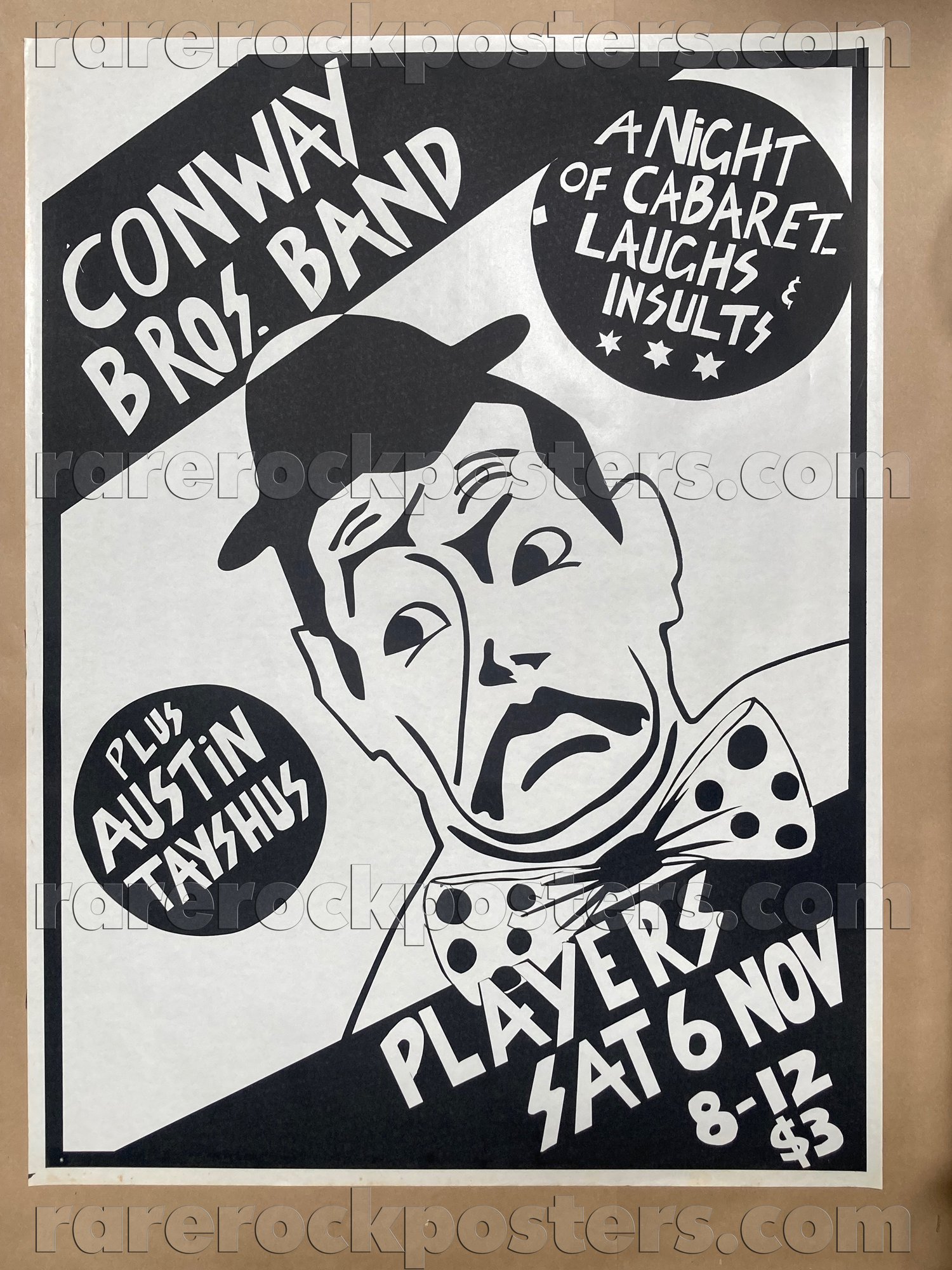 CONWAY BROS BAND / AUSTIN TAYSHUS ~ ORIG 1982 AUST GIG STREET POSTER ~ PLAYERS ~ PADDINGTON