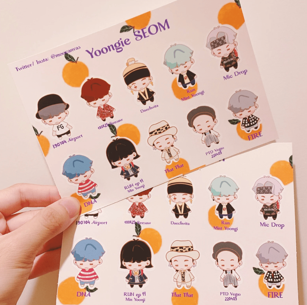 Image of BTS Yoongi Suga In The Seom Iconic Outfits Stickers Sheet