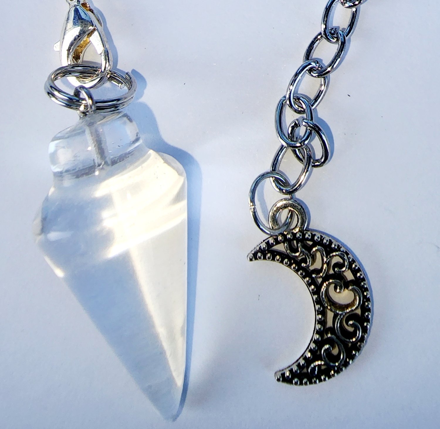 8 in Clear Quartz gemstone crystal pendulum 