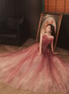 Red Gradient Tulle Beaded A-line Formal Dress, Red Evening Dress Party Dress