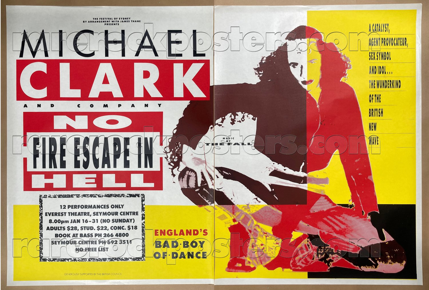 MICHAEL CLARK / THE FALL ~ NO FIRE ESCAPE IN HELL ~ ORIG 1987 AUST SHOW TWO SHEET STREET POSTER
