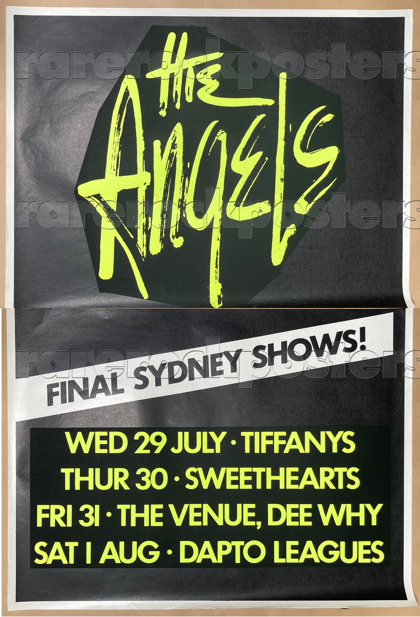 THE ANGELS ~ ORIGINAL 1987 AUSTRALIAN TOUR TWO SHEET STREET POSTER  ~ SYDNEY