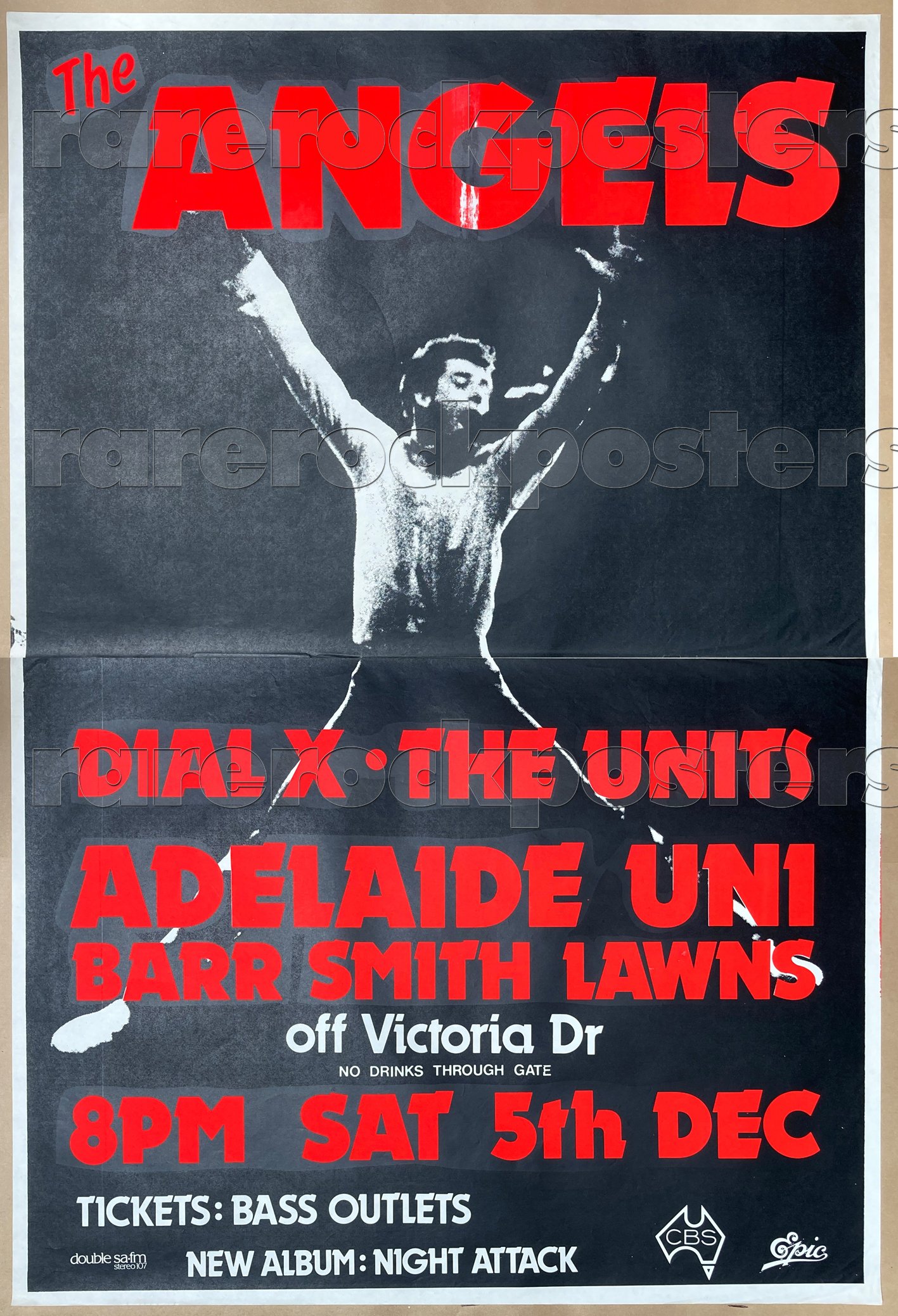 THE ANGELS / DIAL X / THE UNITS ~ ORIG 1981 AUST GIG TWO SHEET STREET POSTER ~ ADELAIDE UNI