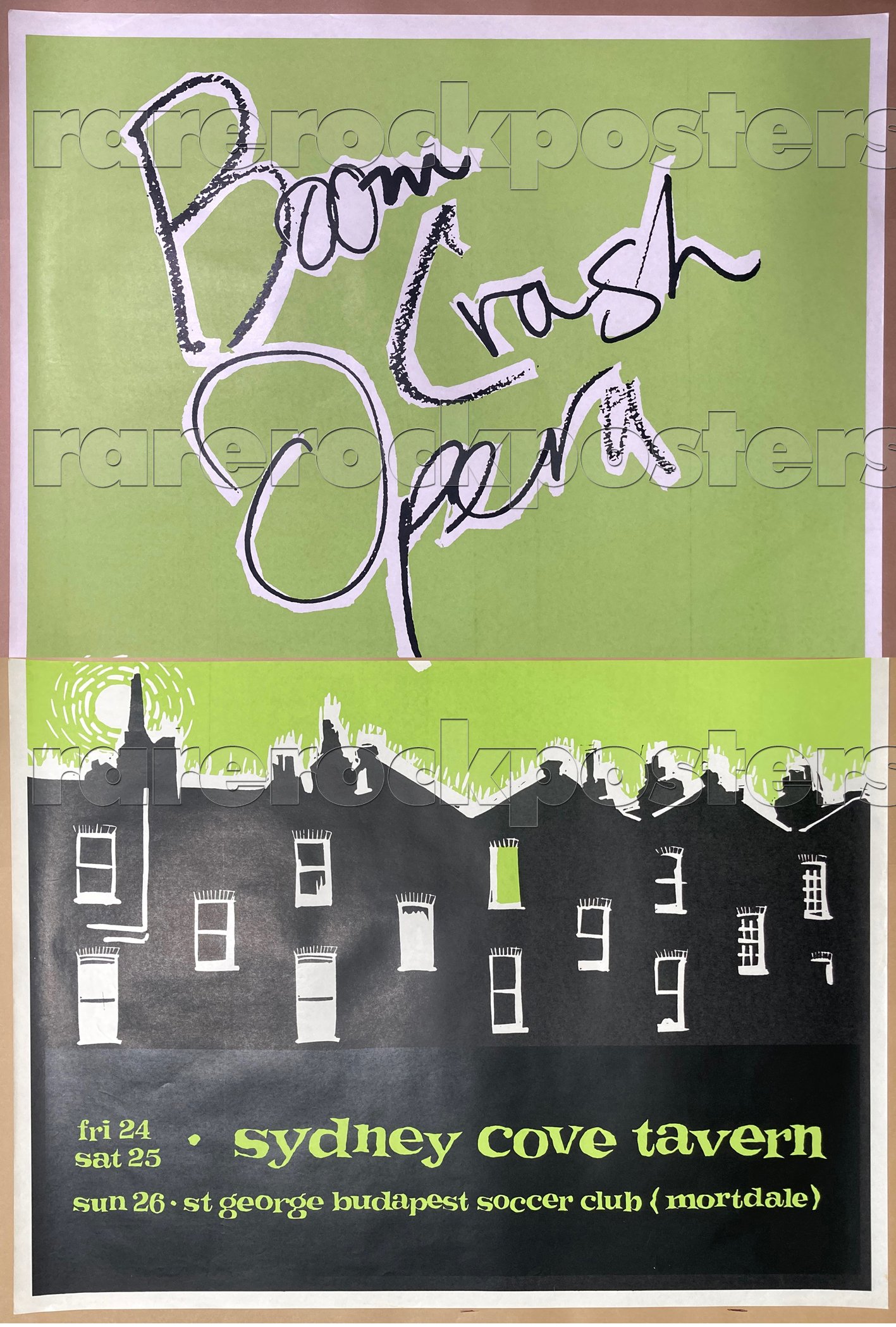 BOOM CRASH OPERA ~ ORIG 1987 AUST TOUR TWO SHEET STREET POSTER ~ SYDNEY COVE TAVERN / MORTDALE
