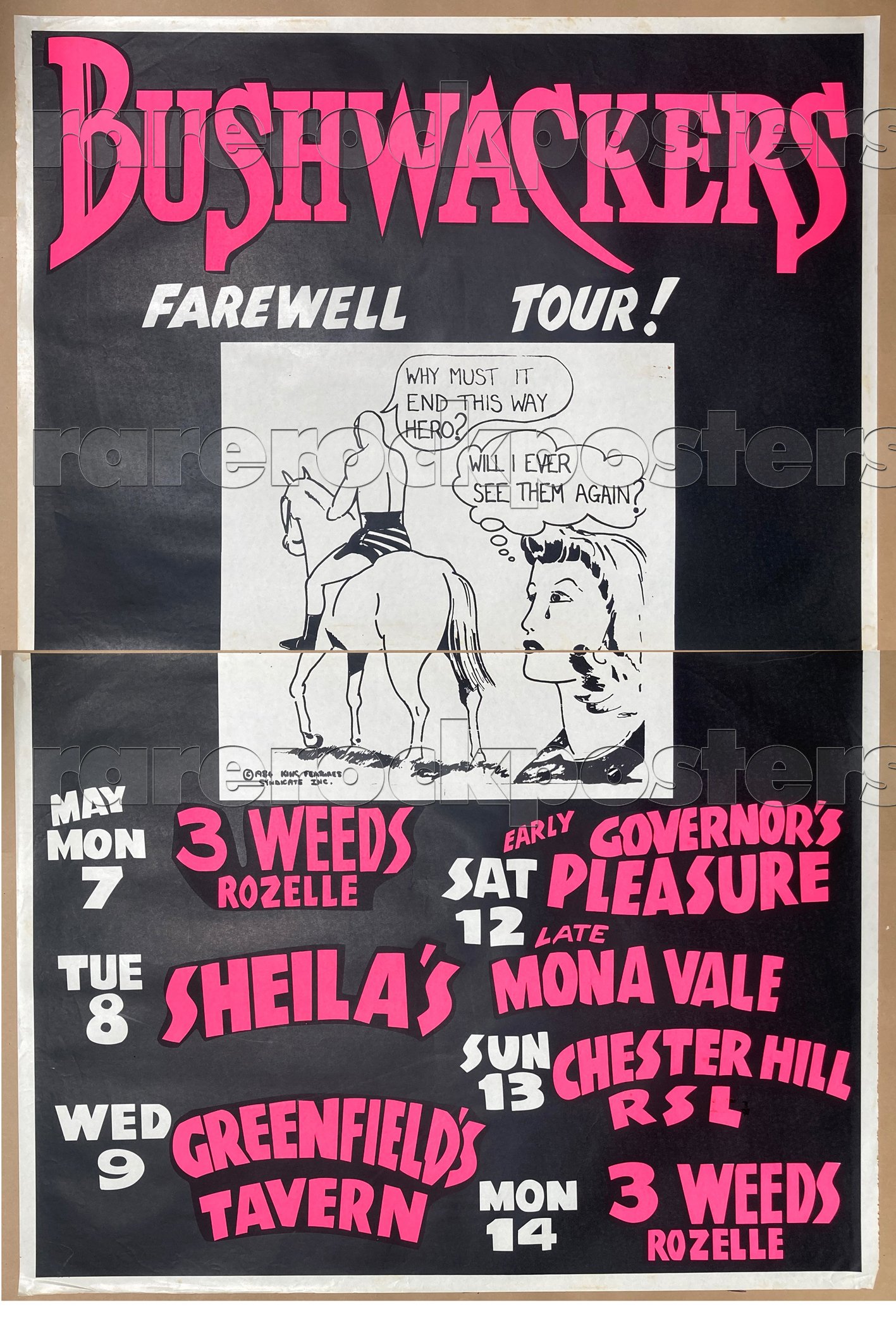 THE BUSHWACKERS ~ FAREWELL TOUR ~ ORIG 1987 AUSTRALIAN TOUR TWO SHEET STREET POSTER ~ SYDNEY