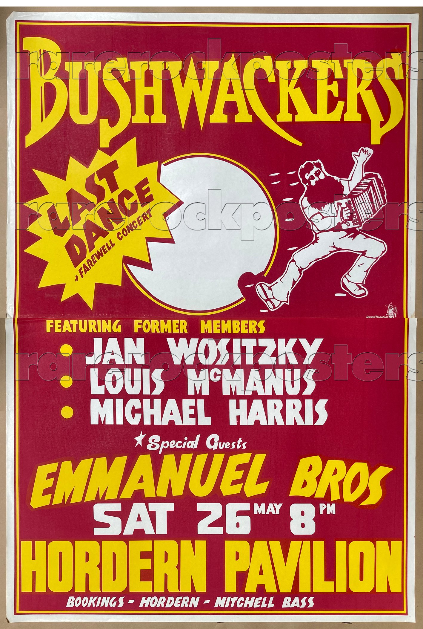 THE BUSHWACKERS / EMMANUEL BROS ~ LAST DANCE ~ ORIG 1987 AUST GIG TWO SHEET STREET POSTER ~ HORDERN 
