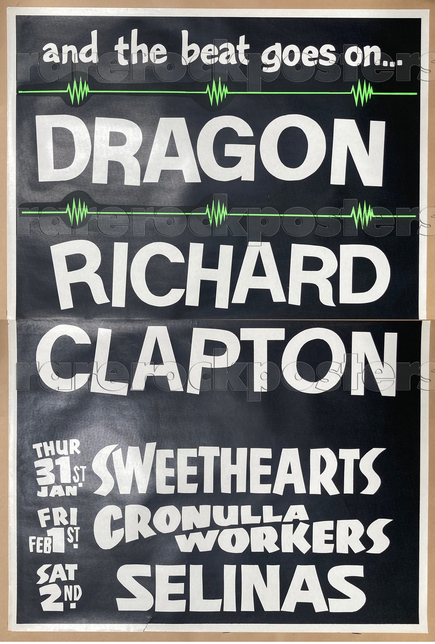 DRAGON / RICHARD CLAPTON ~ AND BEAT GOES ON ~ ORIG 1985 AUST TOUR TWO SHEET STREET POSTER ~ SYDNEY