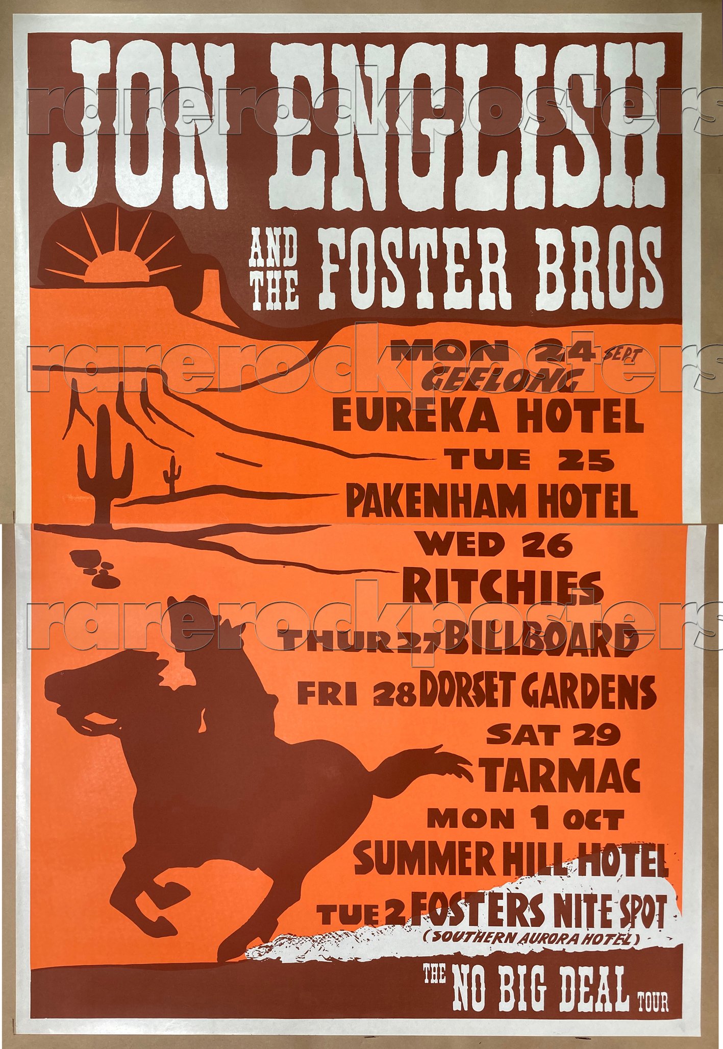 JON ENGLISH & FOSTER BROS ~ NO BIG BEAL TOUR ~ ORIG 1984 AUST TOUR TWO SHEET STREET POSTER ~ SYDNEY