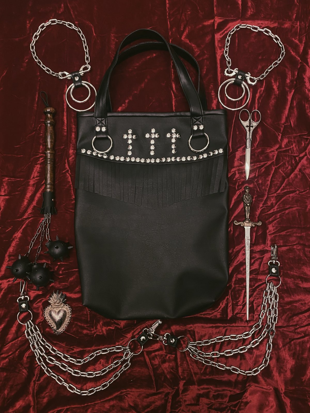 Cross bag- limited edition- silver stud work with fringing 