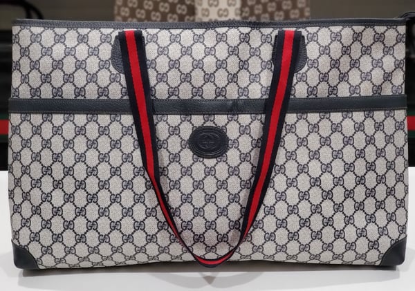 Image of Vtg. Gucci Blue Monogram XL Tote Bag