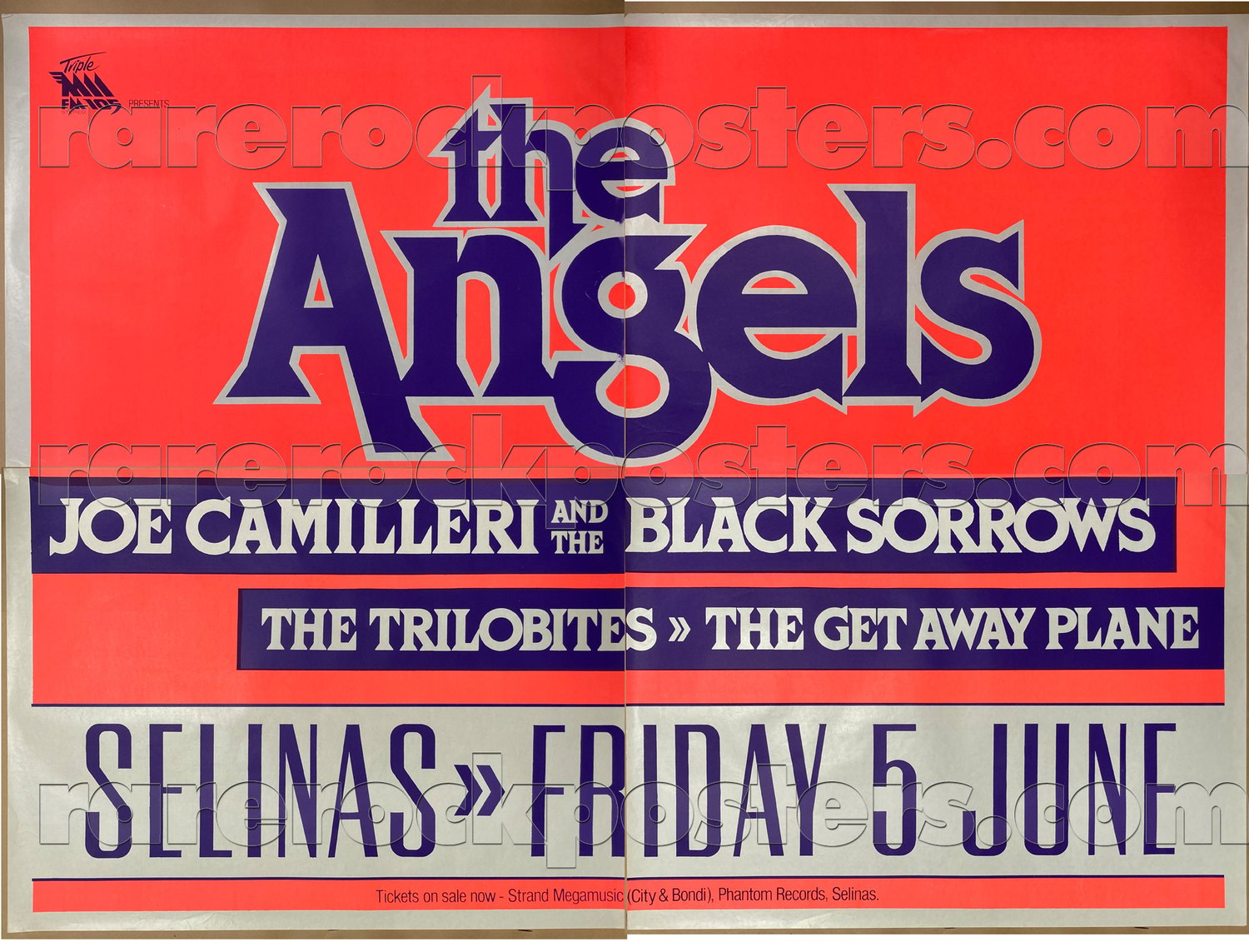 THE ANGELS / BLACK SORROWS / TRILOBITES ~ ORIG 1987 AUST GIG FOUR SHEET STREET POSTER ~ SELINAS