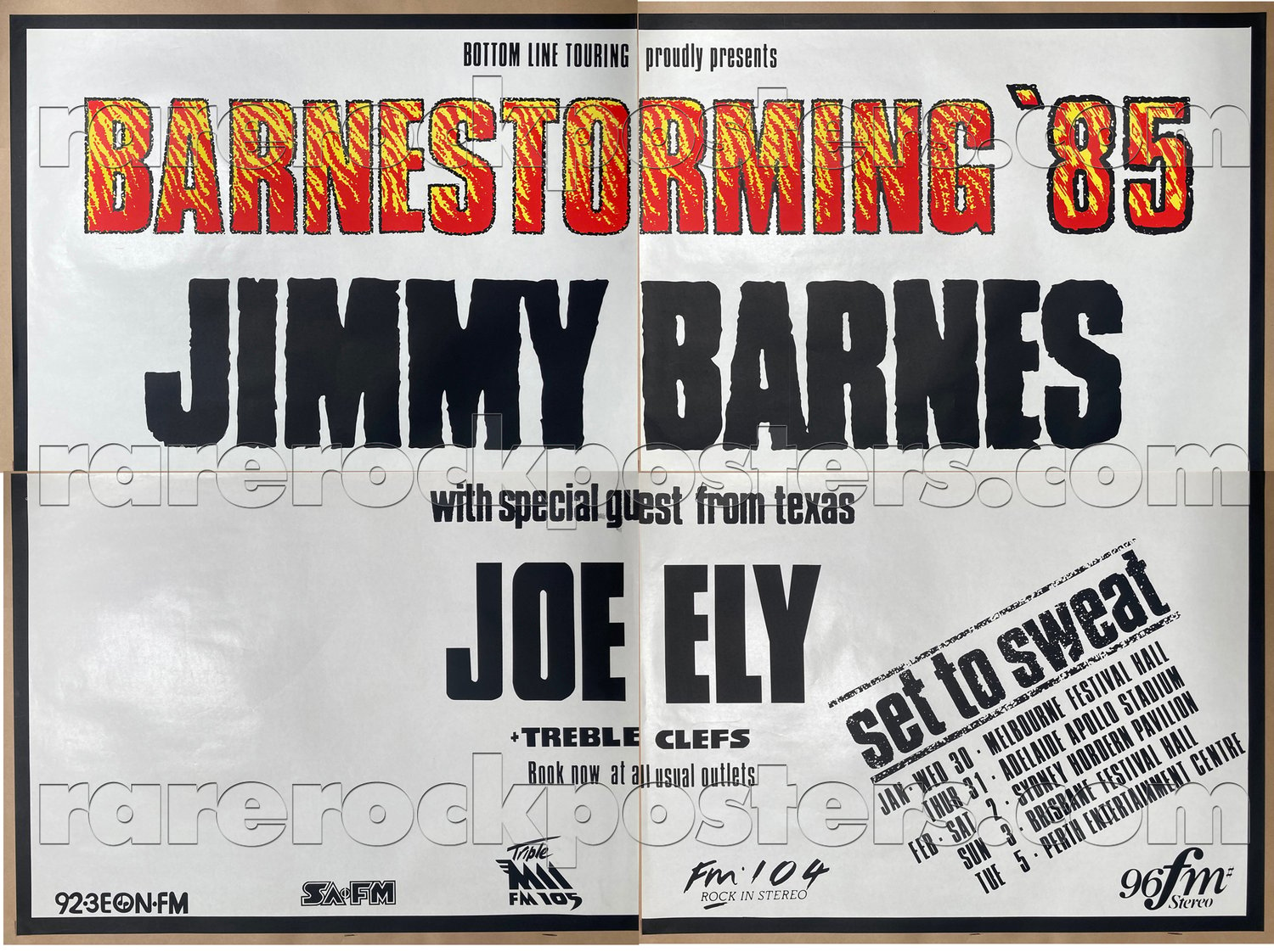 JIMMY BARNES / JOE ELY ~ BARNESTORMING '85 ~ ORIG 1985 AUST TOUR FOUR SHEET STREET POSTER