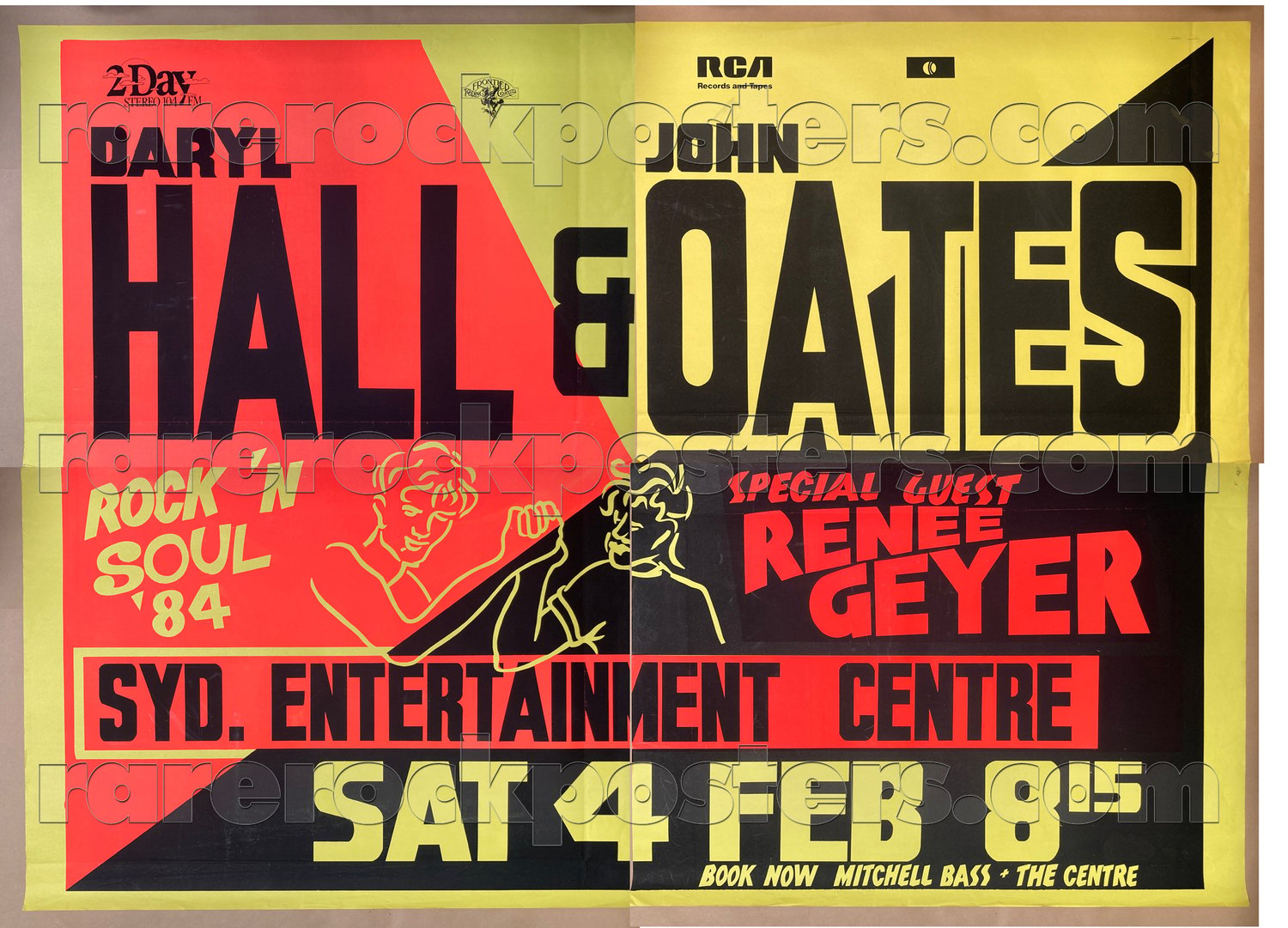  DARYL HALL & JOHN OATES / RENEE GEYER ~ ORIG 1984 AUST TOUR GIG FOUR SHEET STREET POSTER ~ SYDNEY
