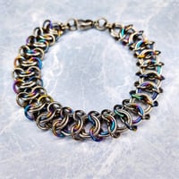 Image 1 of Rainbow Niobium + Stainless Steel Vertebrae Chainmaille Bracelet