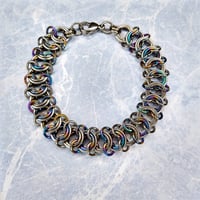 Image 3 of Rainbow Niobium + Stainless Steel Vertebrae Chainmaille Bracelet
