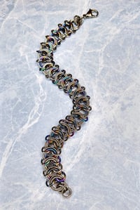 Image 2 of Rainbow Niobium + Stainless Steel Vertebrae Chainmaille Bracelet