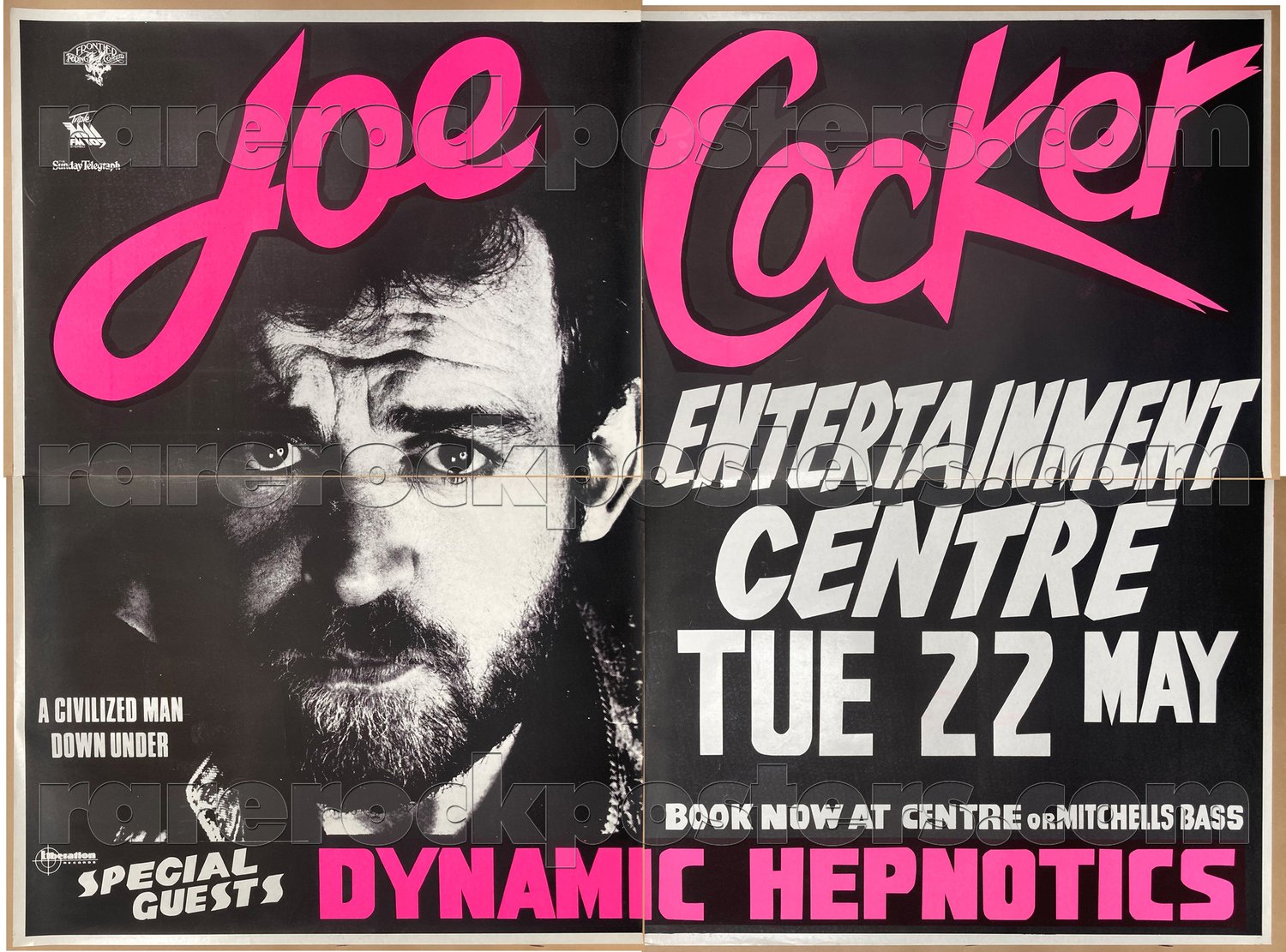 JOE COCKER / DYNAMIC HEPNOTICS ~ ORIGINAL 1984 AUSTRALIAN GIG FOUR SHEET STREET POSTER ~ SYDNEY
