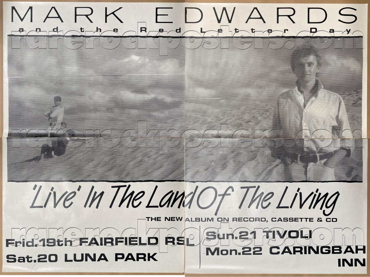 MARK EDWARDS ~ LIVE IN THE LAND OF THE LIVING ~ ORIG 1986 AUST TOUR FOUR SHEET STREET POSTER ~ SYD