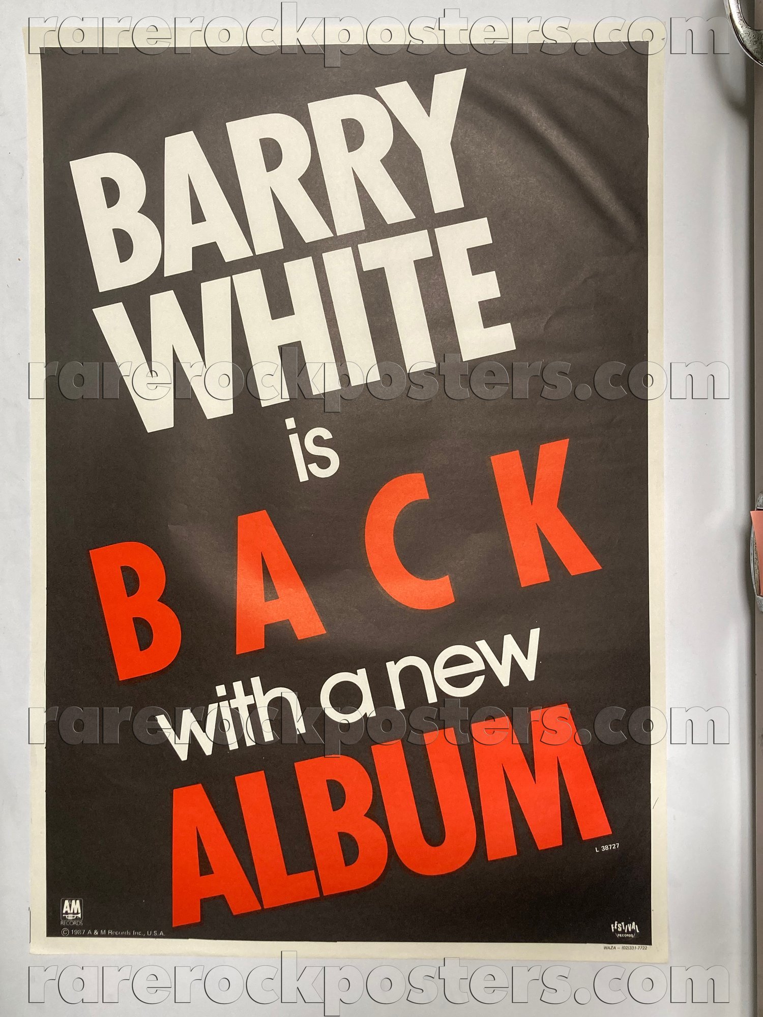 BARRY WHITE ~ THE RIGHT NIGHT & BARRY WHITE ~ ORIGINAL 1987 AUSTRALIAN RECORD STORE PROMO POSTER