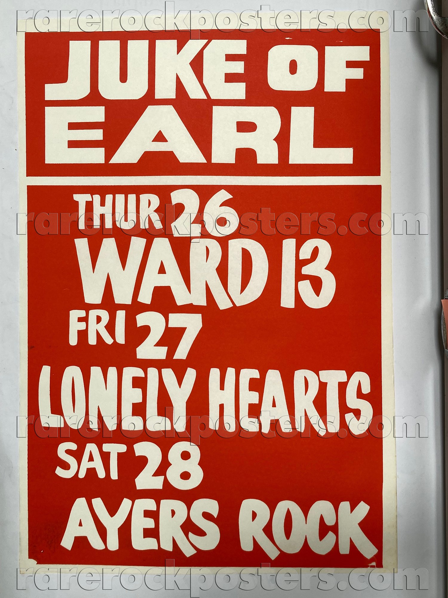 LONELY HEARTS / WARD 13 / AYERS ROCK ~ ORIGINAL 1980 AUSTRALIAN GIG POSTER ~ JUKE OF EARL ~ EARLWOOD