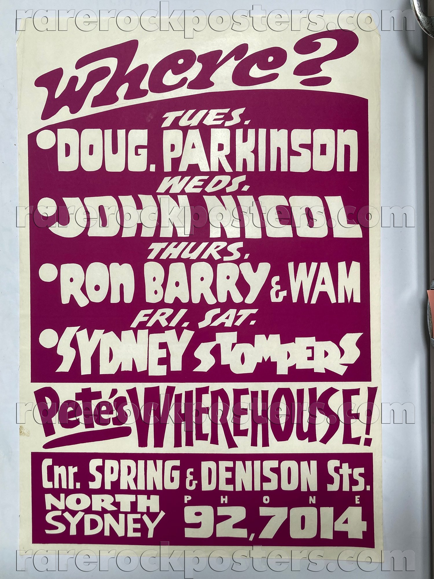 DOUG PARKINSON / JOHN NICOL / SYDNEY STOMPERS / RON BARRY ~ ORIG 1979 AUST GIG POSTER ~ NORTH SYDNEY