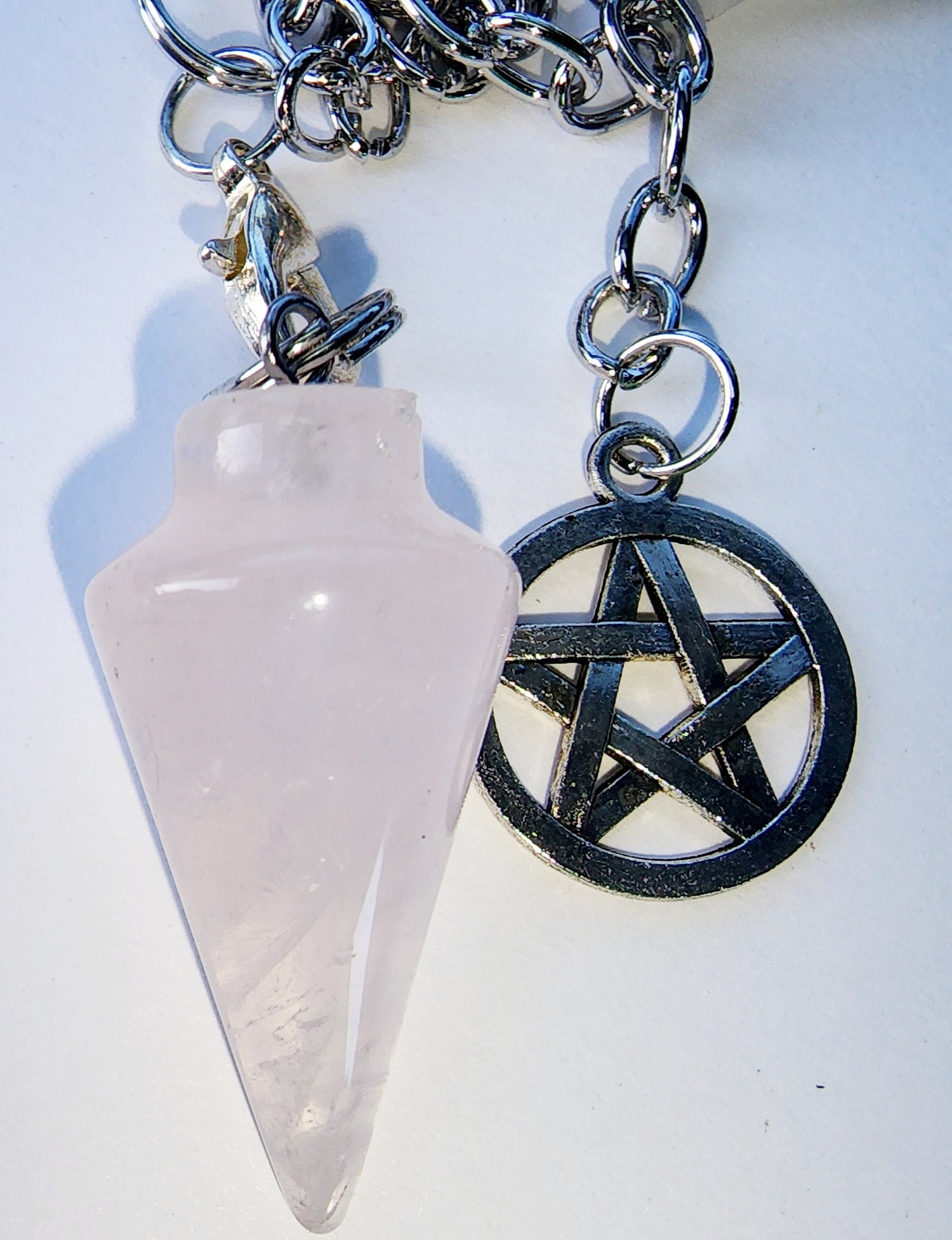 8 in Natural Snow Quartz Gemstone Crystal Pendulum