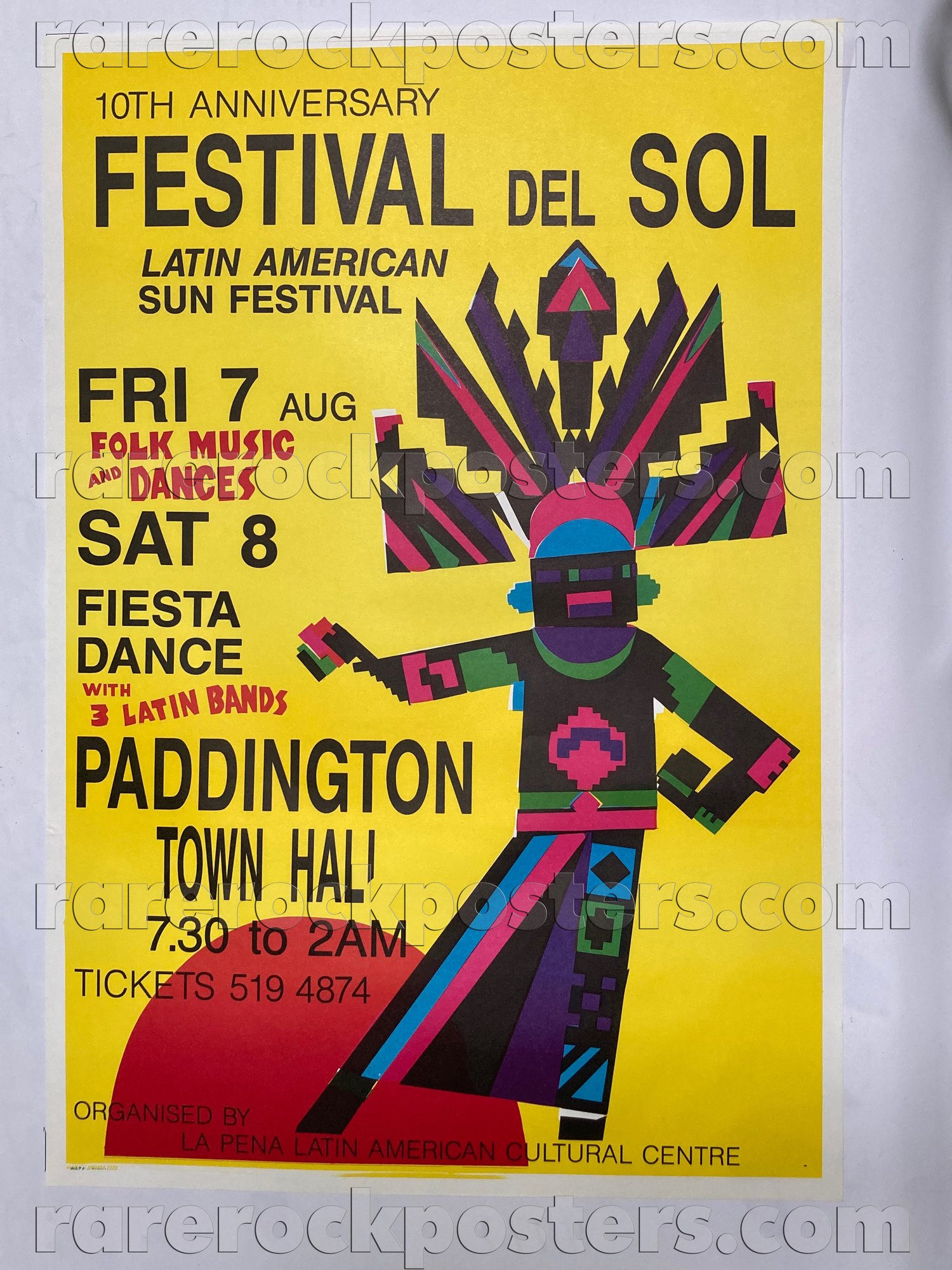 FESTIVAL DEL SOL : LATIN AMERICAN SUN FESTIVAL ~ ORIGINAL 1987 AUSTRALIAN GIG POSTER ~ PADDINGTON