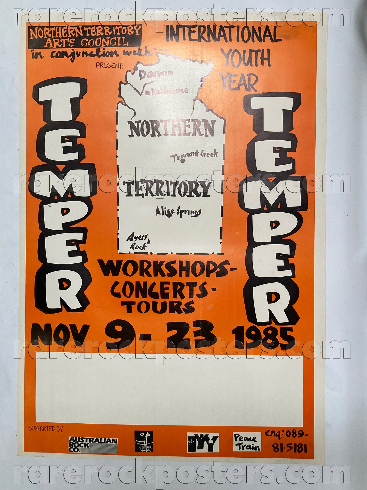 TEMPER! TEMPER! ~ INTERNATIONAL YOUTH YEAR ~ ORIG 1985 AUSTRALIAN GIG POSTER ~ NORTHERN TERRITORY