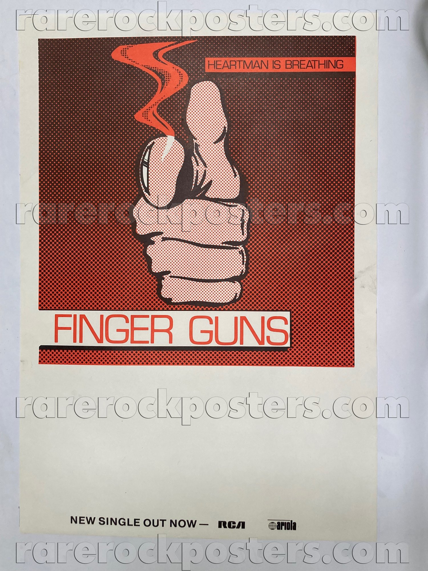 FINGER GUNS ~  HEARTMAN IS BREATHING ~ ORIGINAL 1986 AUSTRALIAN GIG BLANK / RECORD PROMO POSTER
