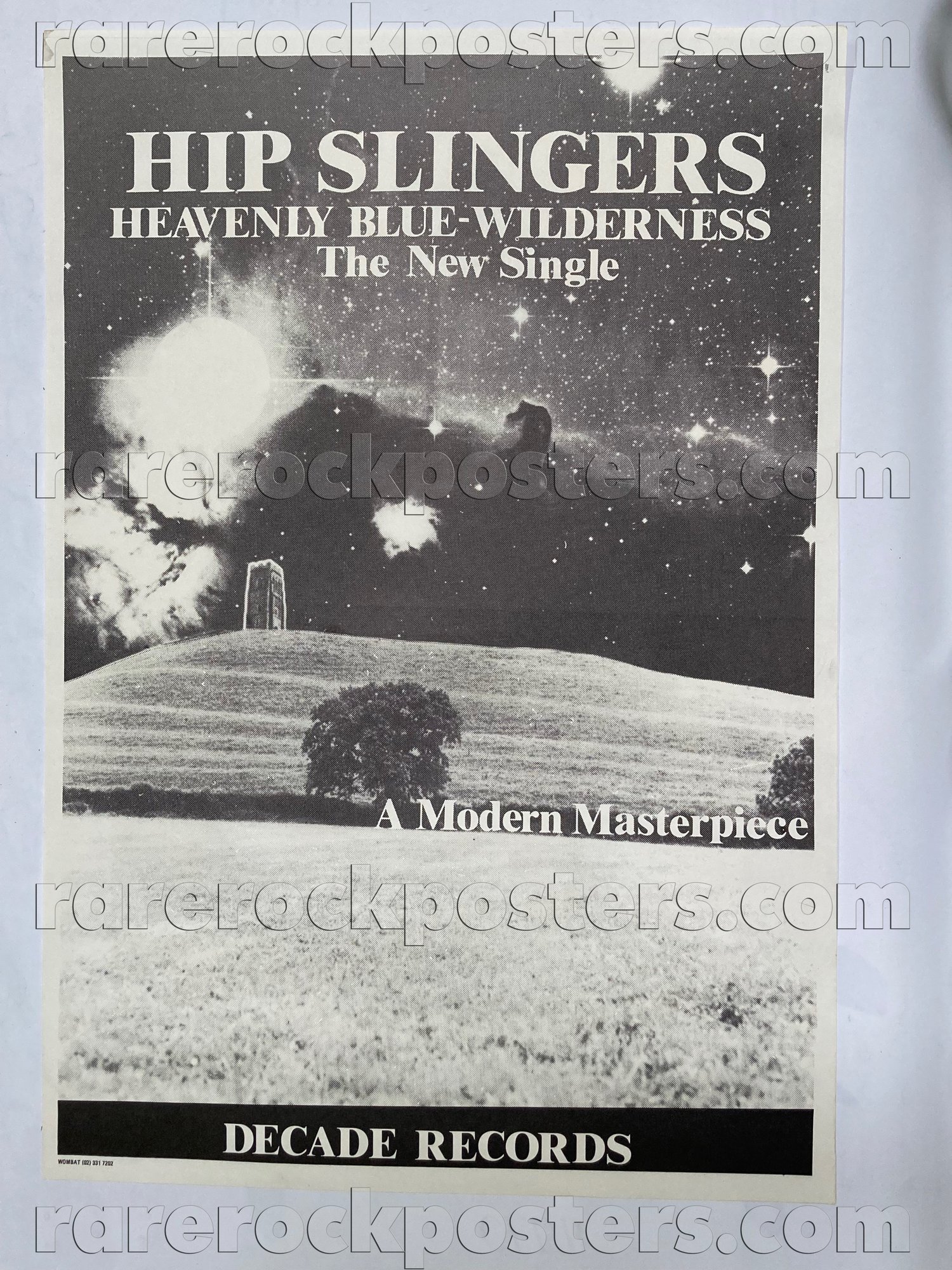 THE HIP SLINGERS ~ HEAVENLY BLUE WILDERNESS ~ ORIGINAL 1985 AUST GIG / RECORD RELEASE BLANK POSTER