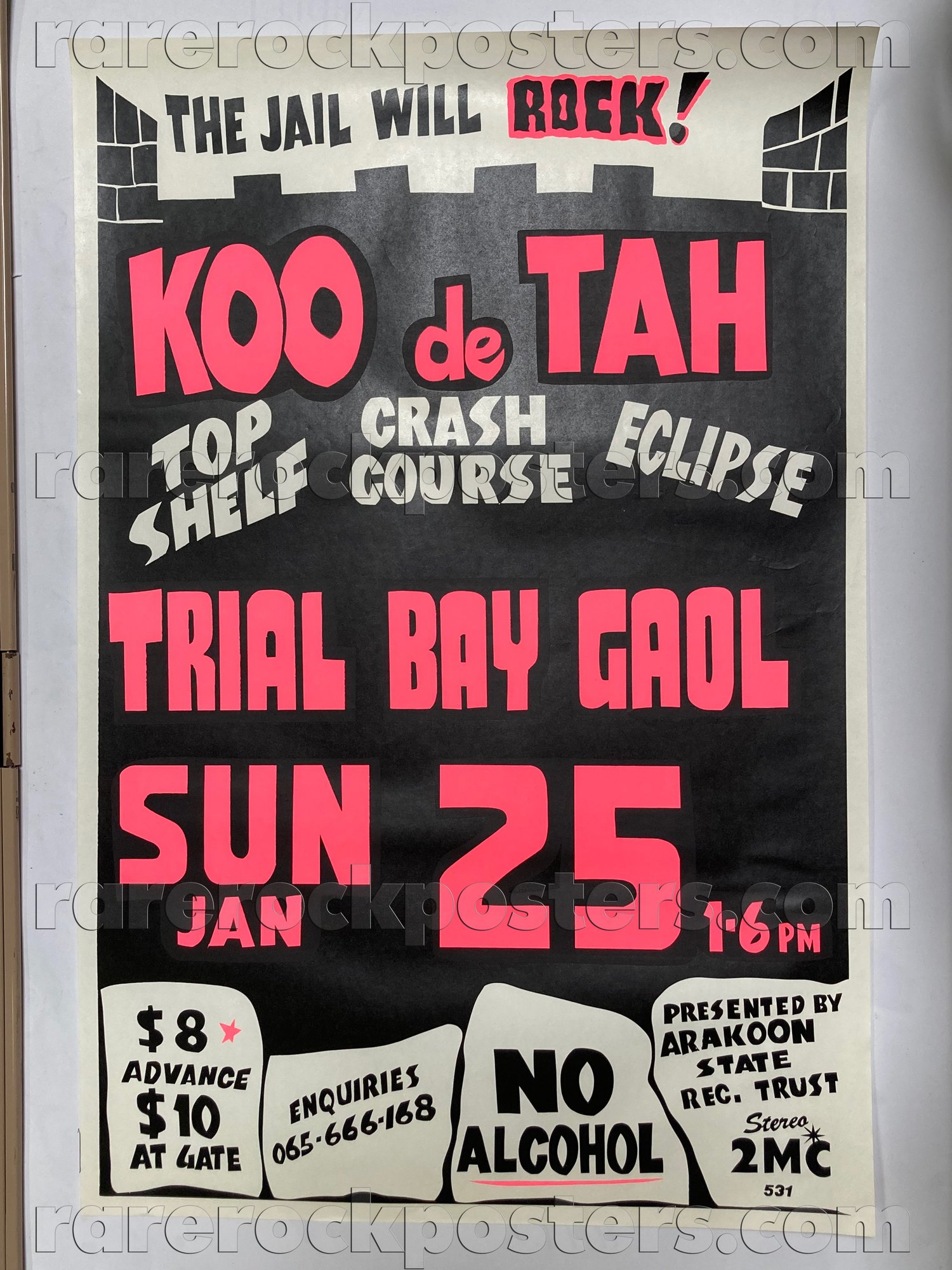 KOO DE TAH / TOP SHELF / CRASH COURSE / ECLIPSE ~ ORIG 1987 AUSTRALIAN GIG POSTER ~ TRIAL BAY GAOL