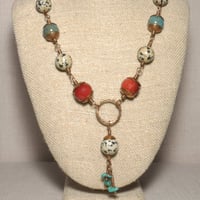 Image 1 of Long Copper & Dalmatian Jasper Necklace