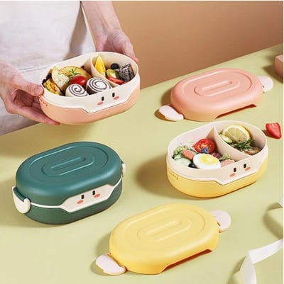Image of Premium Food Storage Box Grid Design Cute Lunch Box with Lid