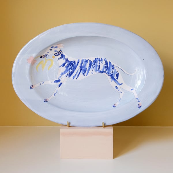 Image of Whippet with Tulip - Large Oval Platter