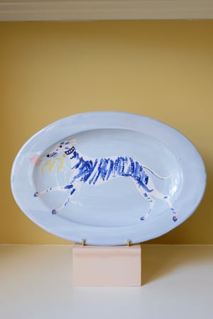 Image of Whippet with Tulip - Large Oval Platter