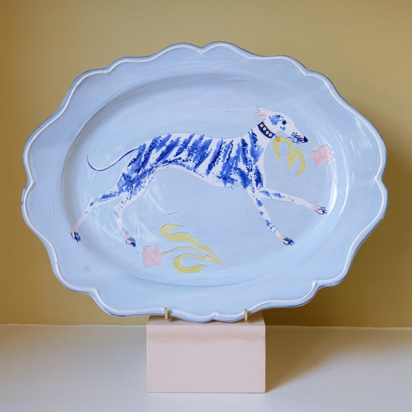 Image of Whippet with Tulip - Large Platter