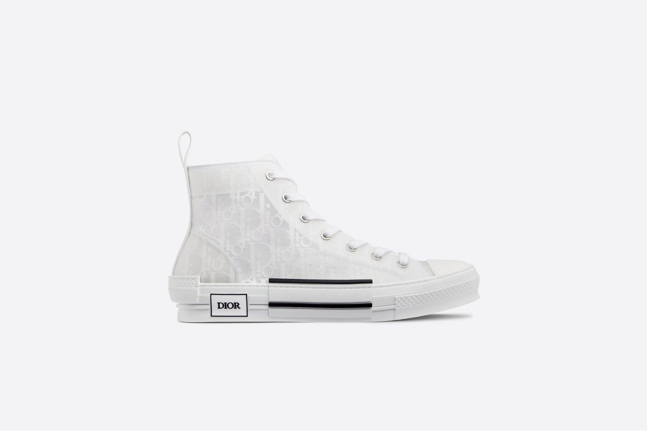 Image of Dior Homme B23 Oblique High-Top White Sneakers
