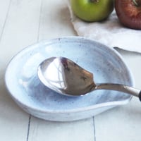 Image 2 of Large Spoon Rest in Icy Blue Glaze, Speckled Stoneware Utensil Dish, Made in USA