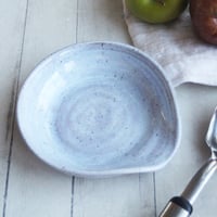Image 6 of Large Spoon Rest in Icy Blue Glaze, Speckled Stoneware Utensil Dish, Made in USA